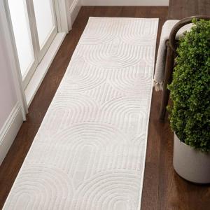 JONATHAN Y Art Deco Striped Arches Indoor Area Rug 3X5 Blue/White, Ariana MidCentury High-Low Two-Tone for Living Room, Bedroom, Kitchen, Easy-Cleaning, Pet-Friendly, Non-Shedding SND100C-3(White/Cream)