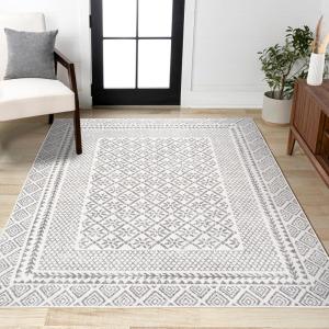 JONATHAN Y Athens Modern Geometric Boho Gray/Cream Indoor Area Rug, 3×5, Moroccan, Farmhouse, Easy-Cleaning for Living Room, Bedroom, Kitchen, Pet Friendly, Non-Shedding (MOH107A-3)(5’3″ x 7’6″ (Rectangular))