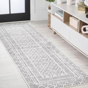 JONATHAN Y Athens Modern Geometric Boho Gray/Cream Indoor Area Rug, 3×5, Moroccan, Farmhouse, Easy-Cleaning for Living Room, Bedroom, Kitchen, Pet Friendly, Non-Shedding (MOH107A-3)(2’3″ x 8′ (Runner))