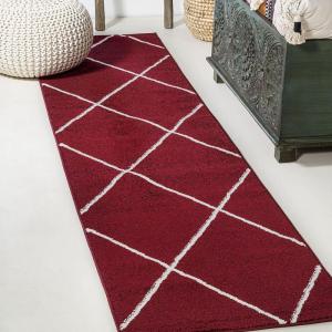 JONATHAN Y Cole Diamond Trellis Light Blue/White Runner Rug 2×8, Modern,Contemporary,Geometric,Casual, Easy-Cleaning for Living Room,Bedroom,Kitchen,Pet Friendly,Non-Shedding (SEU102C-28)(Red/White)