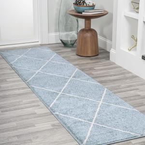 JONATHAN Y Cole Diamond Trellis Light Blue/White Runner Rug 2×8, Modern,Contemporary,Geometric,Casual, Easy-Cleaning for Living Room,Bedroom,Kitchen,Pet Friendly,Non-Shedding (SEU102C-28)(Light Blue/White)