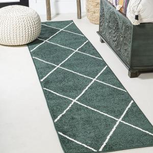 JONATHAN Y Cole Diamond Trellis Light Blue/White Runner Rug 2×8, Modern,Contemporary,Geometric,Casual, Easy-Cleaning for Living Room,Bedroom,Kitchen,Pet Friendly,Non-Shedding (SEU102C-28)(Green/White)