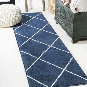 JONATHAN Y Cole Diamond Trellis Light Blue/White Runner Rug 2×8, Modern,Contemporary,Geometric,Casual, Easy-Cleaning for Living Room,Bedroom,Kitchen,Pet Friendly,Non-Shedding (SEU102C-28)(Navy/White)