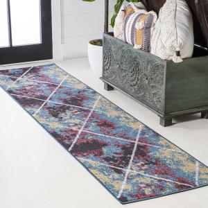 JONATHAN Y Cole Diamond Trellis Light Blue/White Runner Rug 2×8, Modern,Contemporary,Geometric,Casual, Easy-Cleaning for Living Room,Bedroom,Kitchen,Pet Friendly,Non-Shedding (SEU102C-28)(Multi/White)