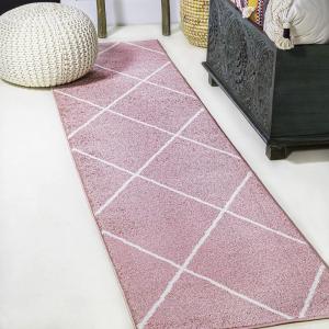 JONATHAN Y Cole Diamond Trellis Light Blue/White Runner Rug 2×8, Modern,Contemporary,Geometric,Casual, Easy-Cleaning for Living Room,Bedroom,Kitchen,Pet Friendly,Non-Shedding (SEU102C-28)(Rose/White)