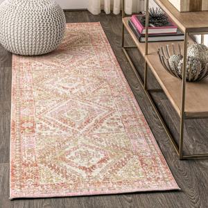 JONATHAN Y Darija Ornate Geometric Medallion Blue Indoor Area Rug, 3×5, Transitional, Traditional, Easy-Cleaning for Living Room, Bedroom, Kitchen, Pet Friendly, Non-Shedding (MDP308C-3)(Pink)