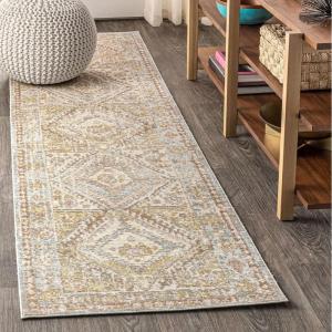 JONATHAN Y Darija Ornate Geometric Medallion Blue Indoor Area Rug, 3×5, Transitional, Traditional, Easy-Cleaning for Living Room, Bedroom, Kitchen, Pet Friendly, Non-Shedding (MDP308C-3)(Light Blue ivory)