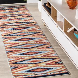JONATHAN Y Diamond Kilim Yellow/Red/Blue Indoor Area Rug 3X5 ft, Konya Geometric for Living Room, Bedroom, Kitchen, Office, Easy-Cleaning, High Traffic, Pet-Friendly, Non-Shedding SWC101A-3(2′ x 8′ (Runner))