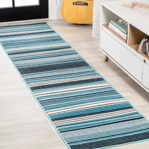 JONATHAN Y Duxbury Gradient Ticking Striped Green/Blue Indoor Area Rug, 3×5, Farmhouse, Classic, Easy-Cleaning for Living Room, Bedroom, Kitchen, Pet Friendly, Non-Shedding (LUX102B-3)(Blue/Navy)