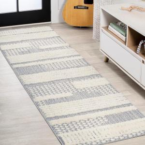 JONATHAN Y Geometric High-Low Cream/Gray Indoor Area Rug 3X5 ft, Kerstin for Living Room, Bedroom, Kitchen, Office, Easy-Cleaning, High Traffic, Pet-Friendly, Non-Shedding SNT100A-3(2’2″ x 8′ (Runner))