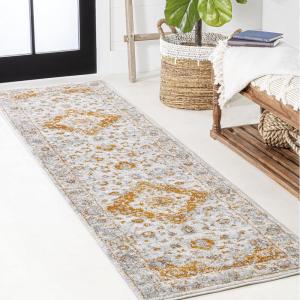 JONATHAN Y Indhira Ornate Medallion Blue/Gray Indoor Area Rug, 3×5, Bohemian, Vintage, Easy-Cleaning for Living Room, Bedroom, Kitchen, Pet Friendly, Non-Shedding (MDP212A-3)(White/Orange)