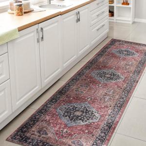 JONATHAN Y Machine Washable Indoor Area Rug 3X5 Red/Orange/Cream, Alacati Ogee Medallion for Living Room, Bedroom, Kitchen, Office, Easy-Cleaning, High Traffic, Pet-Friendly, Non-Shedding (WSH103A-3)(Red/Blue/Brown)
