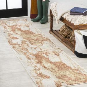 JONATHAN Y Marmo Abstract Marbled Indoor Area Rug 3×5, Gold/Gray, Modern, Contemporary, Easy-Cleaning for Living Room, Bedroom, Kitchen, Pet Friendly, Non-Shedding (CTP201C-3)(Orange/Cream)