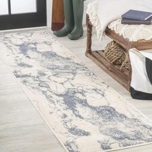 JONATHAN Y Marmo Abstract Marbled Indoor Area Rug 3×5, Gold/Gray, Modern, Contemporary, Easy-Cleaning for Living Room, Bedroom, Kitchen, Pet Friendly, Non-Shedding (CTP201C-3)(Blue/Cream)