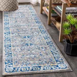 JONATHAN Y Modern Boho Floral Gray/Navy Indoor Area Rug, 3×5, Bohemian, Vintage, Easy-Cleaning for Living Room, Bedroom, Kitchen, Pet Friendly, Non-Shedding (MDP204A-3)(2’3″ x 8′ (Runner))