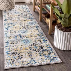 JONATHAN Y Modern Boho Vintage Trellis Blue/Multi Indoor Area Rug, 3×5, Bohemian, Traditional, Easy-Cleaning for Living Room, Bedroom, Kitchen, Pet Friendly, Non-Shedding (MDP205A-3)(Blue/Multi)