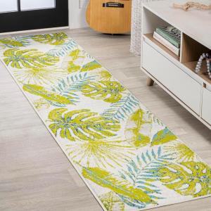 JONATHAN Y Monstera Tropical Leaves Ivory/Green Indoor Area Rug, 3×5, Coastal, Floral, Easy-Cleaning for Living Room, Bedroom, Kitchen, Pet Friendly, Non-Shedding (LUX100A-3)(2′ x 8′ (Runner))