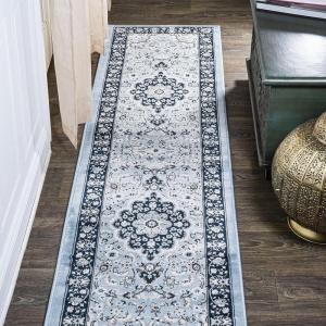 JONATHAN Y Palmette Modern Floral Gray/Cream Indoor Area Rug, 3×5, Vintage, Bohemian, Easy-Cleaning for Living Room, Bedroom, Kitchen, Pet Friendly, Non-Shedding (MDP503C-3)(Blue/Navy)