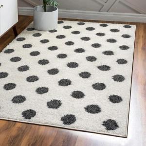 JONATHAN Y Pere Charcoal Dot Shag White/Gray Indoor Area Rug, 3×5, Modern, Bohemian, Contemporary, Easy-Cleaning for Living Room, Bedroom, Kitchen, Pet Friendly, Non-Shedding (MOH411A-3)(4′ x 6′ (Rectangular))
