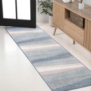 JONATHAN Y Prism Geometric Striped Indoor Area Rug 3×5, Orange/Green/Blue, Modern, Coastal, Easy-Cleaning for Living Room, Bedroom, Kitchen, Pet Friendly, Non-Shedding (DZC101A-3)(Blue/Cream/Gray)