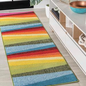JONATHAN Y Prism Geometric Striped Indoor Area Rug 3×5, Orange/Green/Blue, Modern, Coastal, Easy-Cleaning for Living Room, Bedroom, Kitchen, Pet Friendly, Non-Shedding (DZC101A-3)(Orange/Green/Blue)