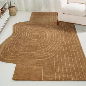 JONATHAN Y Retro Striped Handwoven Wool Ivory/Beige Shaped Indoor Area Rug, 5×8, Bohemian, Abstract, Easy-Cleaning for Living Room, Bedroom, Kitchen, Pet Friendly, Non-Shedding (GST103A-5)(Light Brown/Beige)