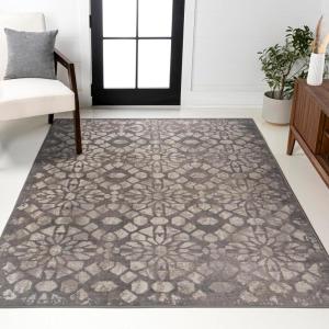 JONATHAN Y Roma Ornate Geometric Tile Gray Indoor Area Rug, 3×5, Transitional, Contemporary, Easy-Cleaning for Living Room, Bedroom, Kitchen, Pet Friendly, Non-Shedding (MDP405A-3)(5’2″ x 7’5″ (Rectangular))