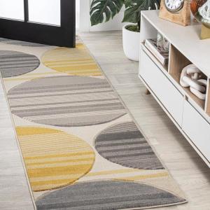JONATHAN Y Striped Circles Gray/Yellow/Cream Indoor Area Rug 3X5 ft, Nicky Geometric for Living Room, Bedroom, Kitchen, Office, Easy-Cleaning, High Traffic, Pet-Friendly, Non-Shedding UNQ100A-3(2’2″ x 7’10” (Runner))