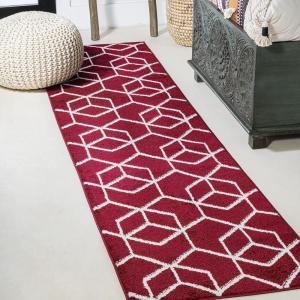 JONATHAN Y Tumbling Blocks Light Blue/White Indoor Area Rug 3×5, Modern,Contemporary,Geometric,Casual, Easy-Cleaning for Living Room,Bedroom,Kitchen,Pet Friendly,Non-Shedding (SEU101C-3)(Red/White)