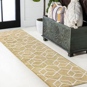 JONATHAN Y Tumbling Blocks Light Blue/White Indoor Area Rug 3×5, Modern,Contemporary,Geometric,Casual, Easy-Cleaning for Living Room,Bedroom,Kitchen,Pet Friendly,Non-Shedding (SEU101C-3)(Gold/White)