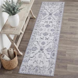 JONATHAN Y Ultra-Soft Machine-Washable Rug with Non-Skid Backing, Dark Gray/Multi 5’x8′ Arabella Vintage Floral Border, Non-Shedding, Velvet Luxury Feel for Living Room, Dining Room, Bedroom VOR107G-5(Ivory/Gray)
