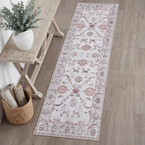 JONATHAN Y Ultra-Soft Machine-Washable Rug with Non-Skid Backing, Dark Gray/Multi 5’x8′ Arabella Vintage Floral Border, Non-Shedding, Velvet Luxury Feel for Living Room, Dining Room, Bedroom VOR107G-5(Cream/Terra)