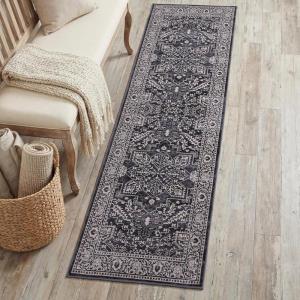 JONATHAN Y Ultra-Soft Machine-Washable Rug with Non-Skid Backing, Dark Gray/Multi 5’x8′ Eleanor Vintage Medallion Border, Non-Shedding, Velvet Luxury Feel for Living Room, Dining Room, Bedroom(Dark Gray/Multi)
