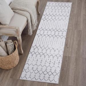 JONATHAN Y Ultra-Soft Machine-Washable Rug with Non-Skid Backing, Gray/Ivory 5’x8′ Leila Moroccan Diamond Trellis, Non-Shedding, Velvet Luxury Feel for Living Room, Dining Room, Bedroom (CMR101C-5)(Ivory/Gray)
