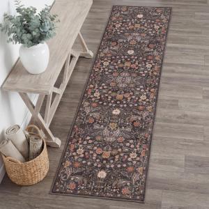 JONATHAN Y Ultra-Soft Machine-Washable Rug with Non-Skid Backing, Taupe/Multi 5’x8′ Primrose Art Nouveau Floral Border, Non-Shedding, Velvet Luxury Feel for Living Room, Dining Room, Bedroom BTF100F-5(Taupe/Multi)