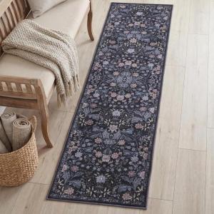JONATHAN Y Ultra-Soft Machine-Washable Rug with Non-Skid Backing, Taupe/Multi 5’x8′ Primrose Art Nouveau Floral Border, Non-Shedding, Velvet Luxury Feel for Living Room, Dining Room, Bedroom BTF100F-5(Dark Gray/Multi)