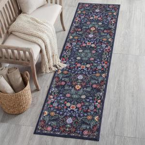 JONATHAN Y Ultra-Soft Machine-Washable Rug with Non-Skid Backing, Taupe/Multi 5’x8′ Primrose Art Nouveau Floral Border, Non-Shedding, Velvet Luxury Feel for Living Room, Dining Room, Bedroom BTF100F-5(Green/Pink)