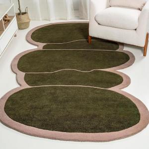 JONATHAN Y Whimsical Geometric Handwoven Wool Green/Pink Shaped Indoor Area Rug, 5×8, Modern, Border, Easy-Cleaning for Living Room, Bedroom, Kitchen, Pet Friendly, Non-Shedding (GST101A-5)(8′ x 10′ (Rectangular))