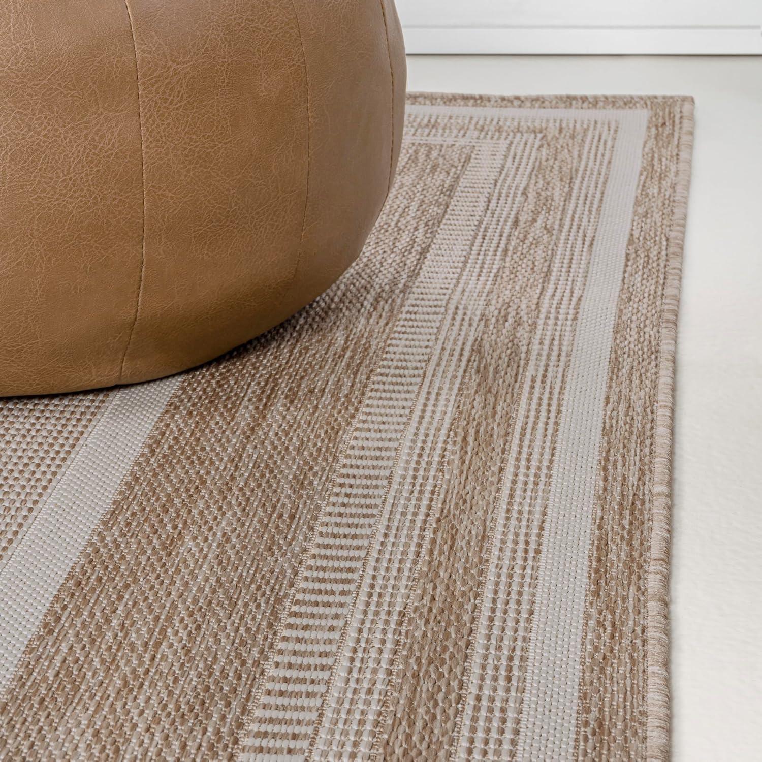 image:imageJONATHAN Y Border Stripe Indoor Outdoor Area Rug 3X5 BeigeCream Beckett Classic Casual for Backyard Patio Porch EasyCleaning High Traffic PetFriendly NonShedding TSN208A3710 x 10 Rectangular