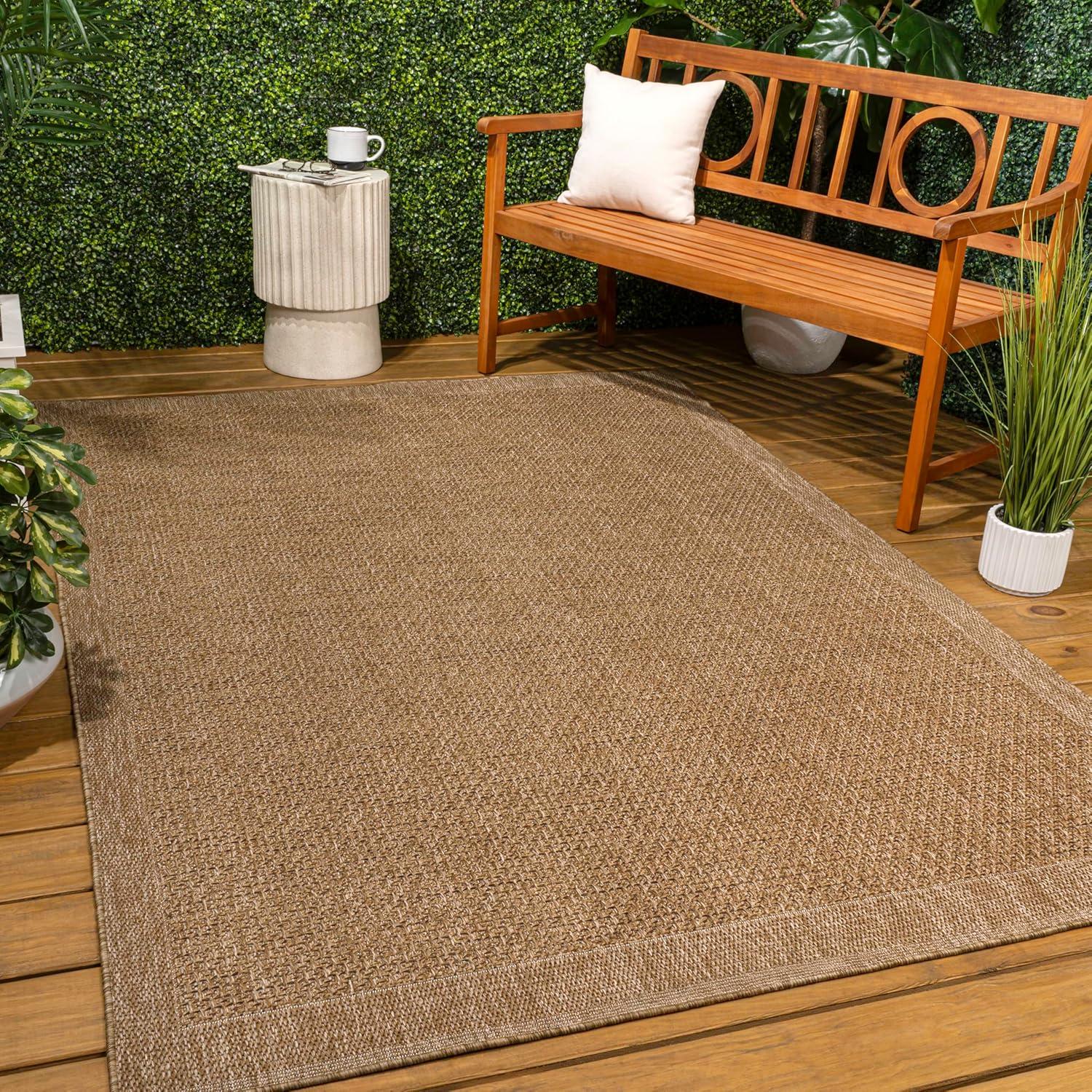 image:imageJONATHAN Y Easy Jute Rustic Indoor Outdoor Area Rug Beige 5X8 Luma Border Solid Color for Backyard Patio EasyCleaning High Traffic PetFriendly Hose Washable NonShedding FXV101A5Natural