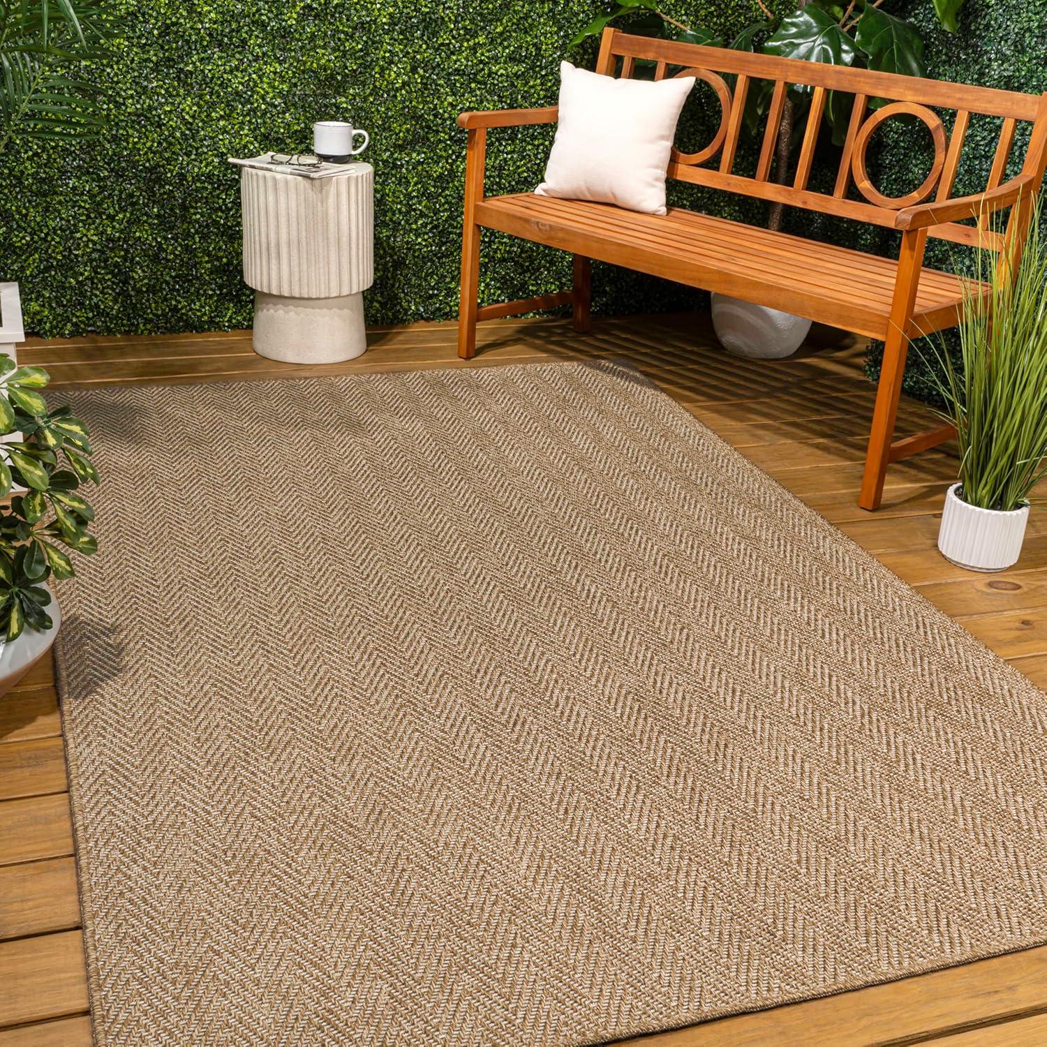 image:imageJONATHAN Y Easy Jute Rustic Indoor Outdoor Area Rug Brown 5X8 Rowena Herringbone for Backyard Patio EasyCleaning High Traffic PetFriendly Hose Washable NonShedding FXV203B5Beige