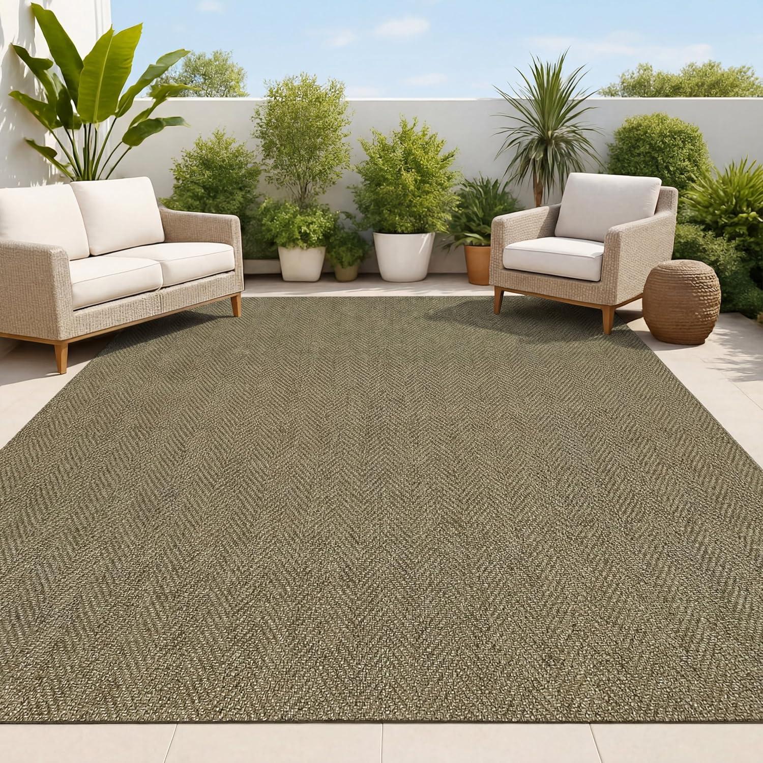 image:imageJONATHAN Y Easy Jute Rustic Indoor Outdoor Area Rug Brown 5X8 Rowena Herringbone for Backyard Patio EasyCleaning High Traffic PetFriendly Hose Washable NonShedding FXV203B5Beige