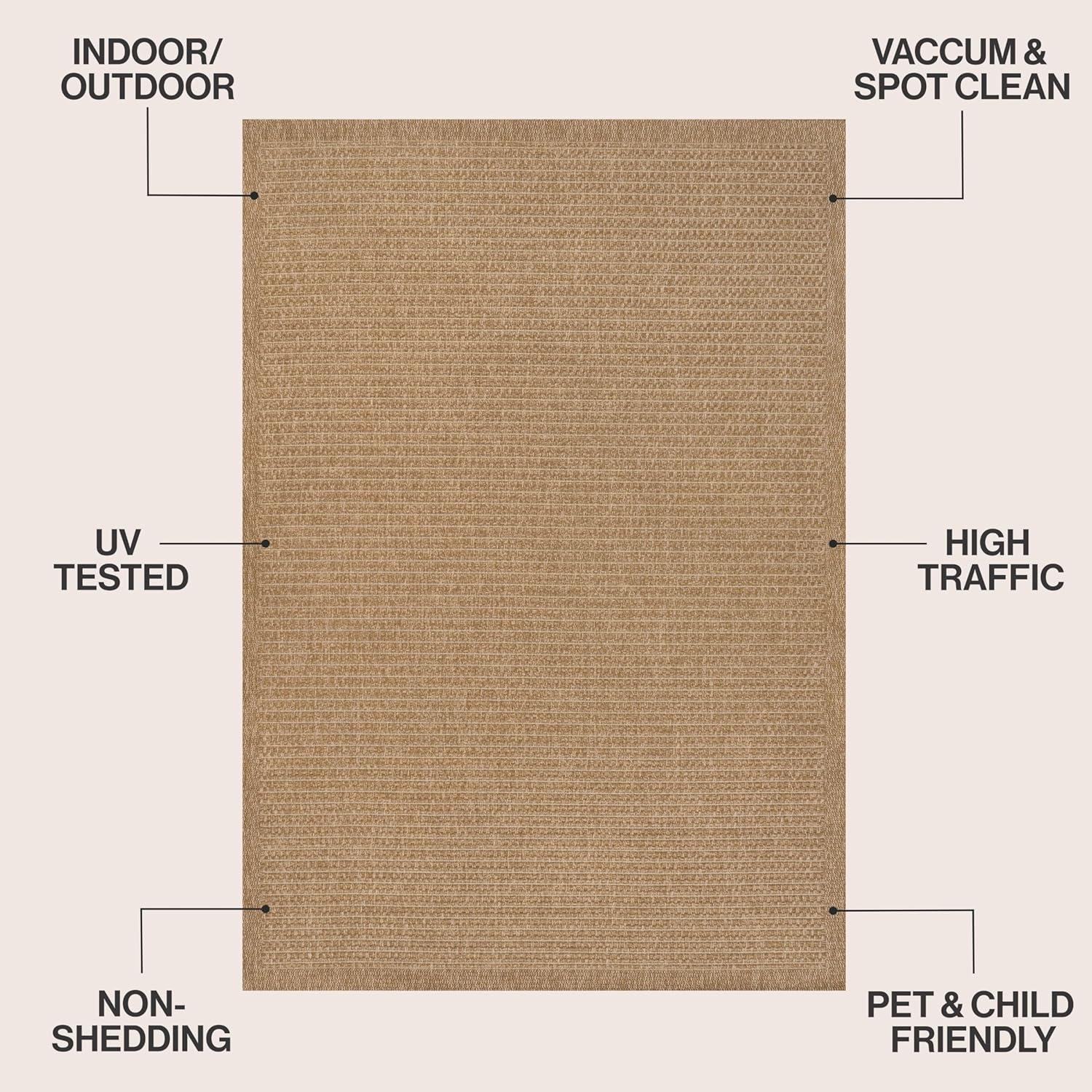 image:imageJONATHAN Y Easy Jute Rustic Indoor Outdoor Area Rug Natural 5X8 Maxine Border Rib for Backyard Patio EasyCleaning High Traffic PetFriendly Hose Washable NonShedding FXV202A5Natural