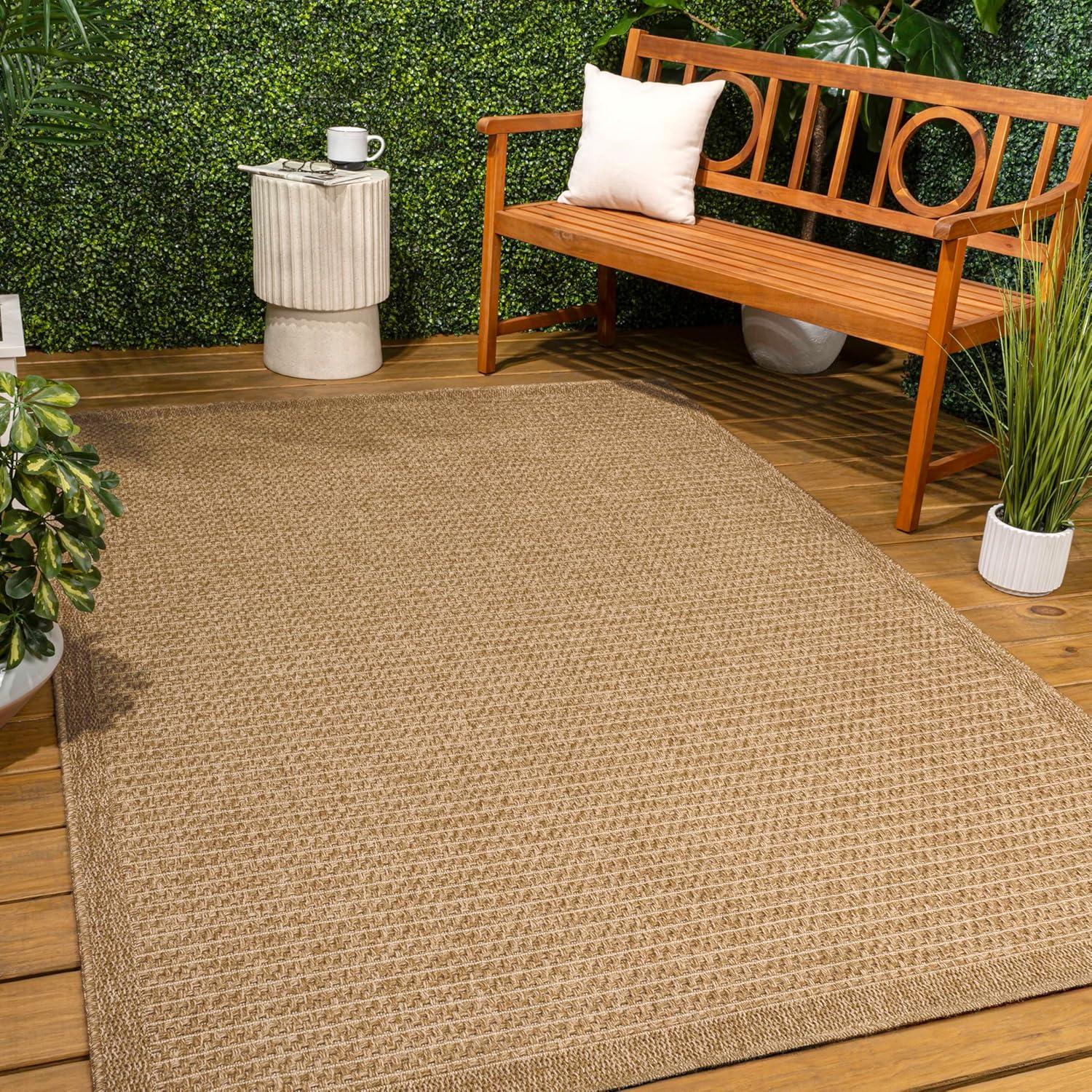 image:imageJONATHAN Y Easy Jute Rustic Indoor Outdoor Area Rug Natural 5X8 Maxine Border Rib for Backyard Patio EasyCleaning High Traffic PetFriendly Hose Washable NonShedding FXV202A5Natural