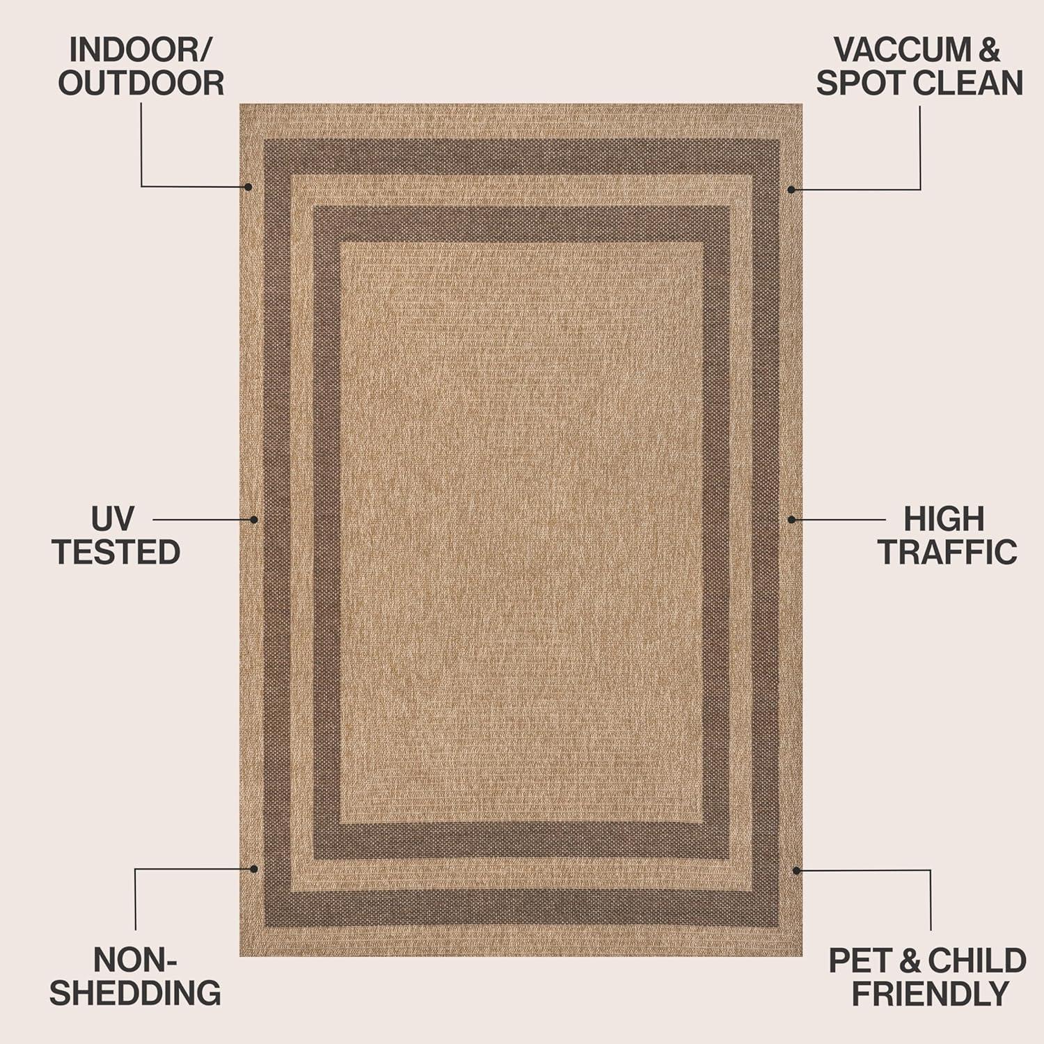 image:imageJONATHAN Y Easy Jute Rustic Indoor Outdoor Area Rug NaturalBeige 5X8 Frenzy Border for Backyard Patio EasyCleaning High Traffic PetFriendly Hose Washable NonShedding FXV204A5NaturalBrown