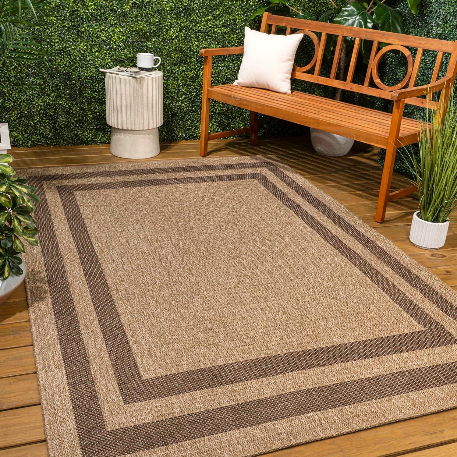 image:imageJONATHAN Y Easy Jute Rustic Indoor Outdoor Area Rug NaturalBeige 5X8 Frenzy Border for Backyard Patio EasyCleaning High Traffic PetFriendly Hose Washable NonShedding FXV204A5NaturalBrown
