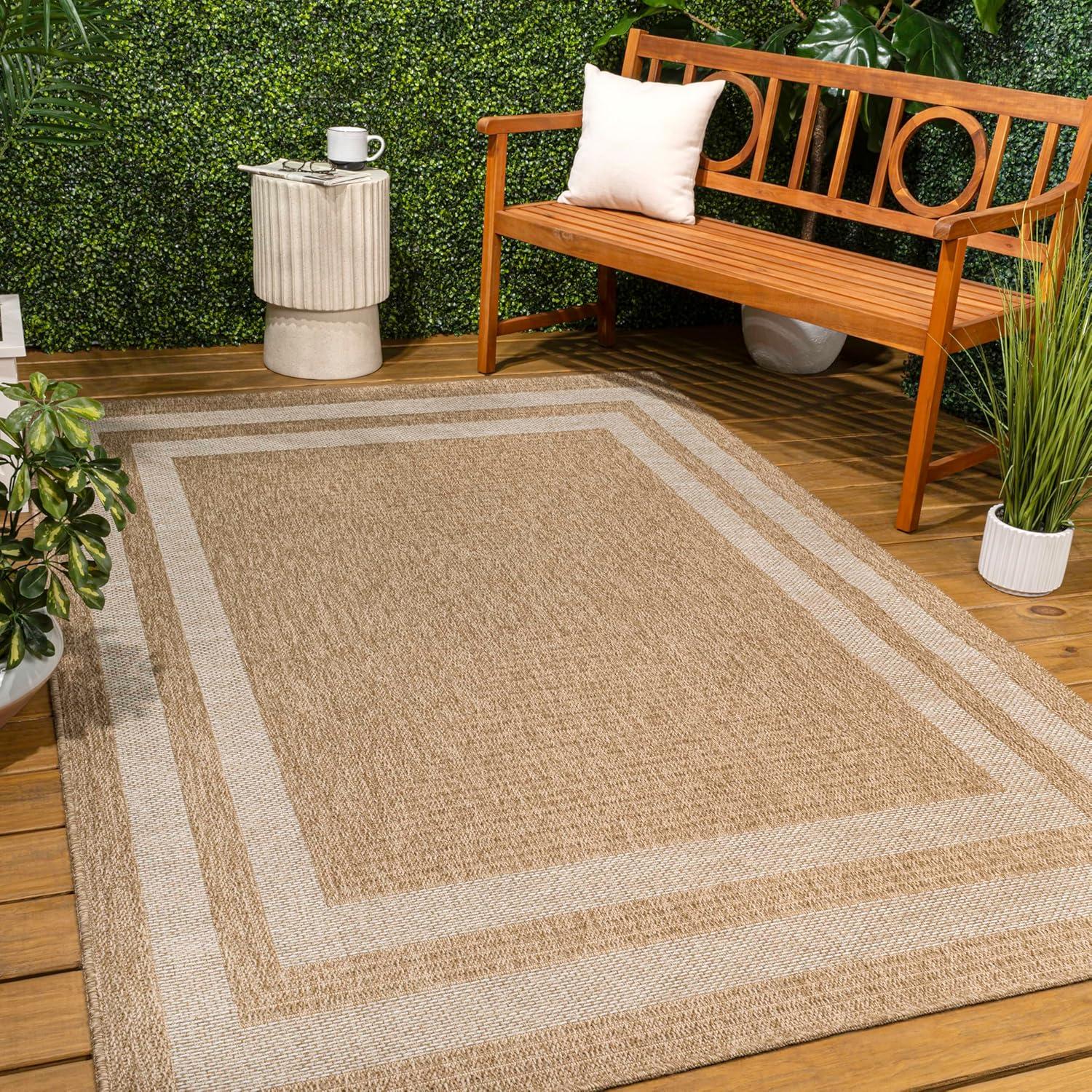 image:imageJONATHAN Y Easy Jute Rustic Indoor Outdoor Area Rug NaturalBeige 5X8 Frenzy Border for Backyard Patio EasyCleaning High Traffic PetFriendly Hose Washable NonShedding FXV204A5NaturalBeige