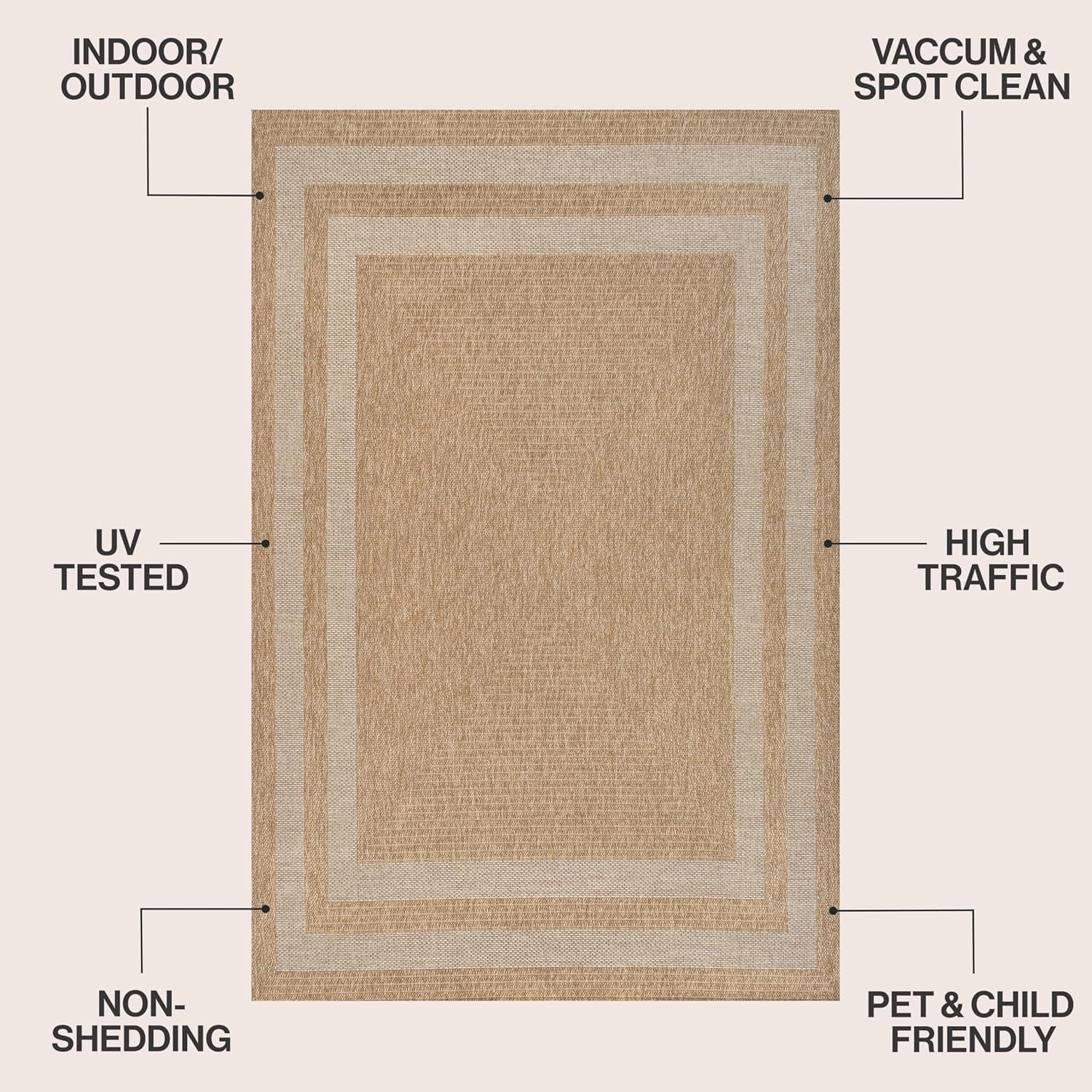image:imageJONATHAN Y Easy Jute Rustic Indoor Outdoor Area Rug NaturalBeige 5X8 Frenzy Border for Backyard Patio EasyCleaning High Traffic PetFriendly Hose Washable NonShedding FXV204A5NaturalBeige