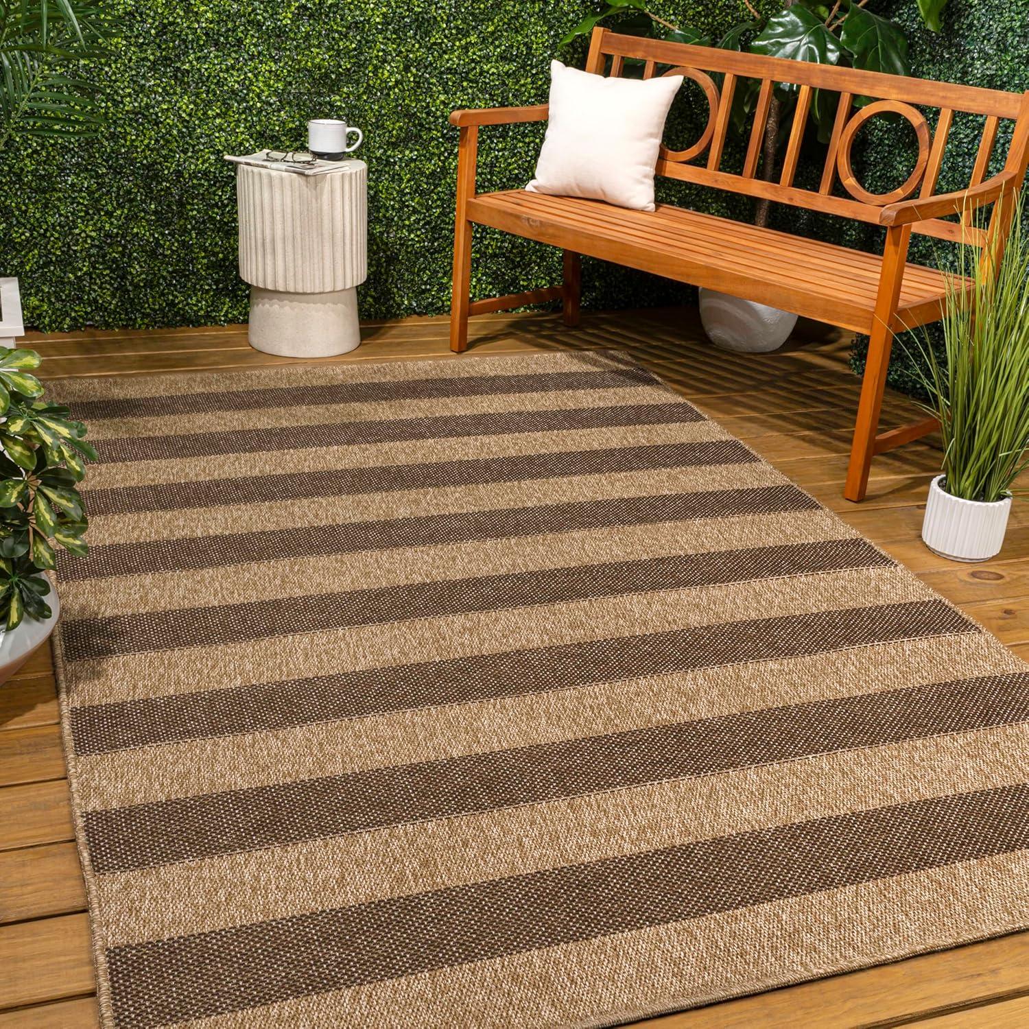 image:imageJONATHAN Y Easy Jute Rustic Indoor Outdoor Area Rug NaturalBeige 5X8 Sutton Modern Stripe for Backyard Patio EasyCleaning High Traffic PetFriendly Hose Washable NonShedding FXV205A5NaturalBrown