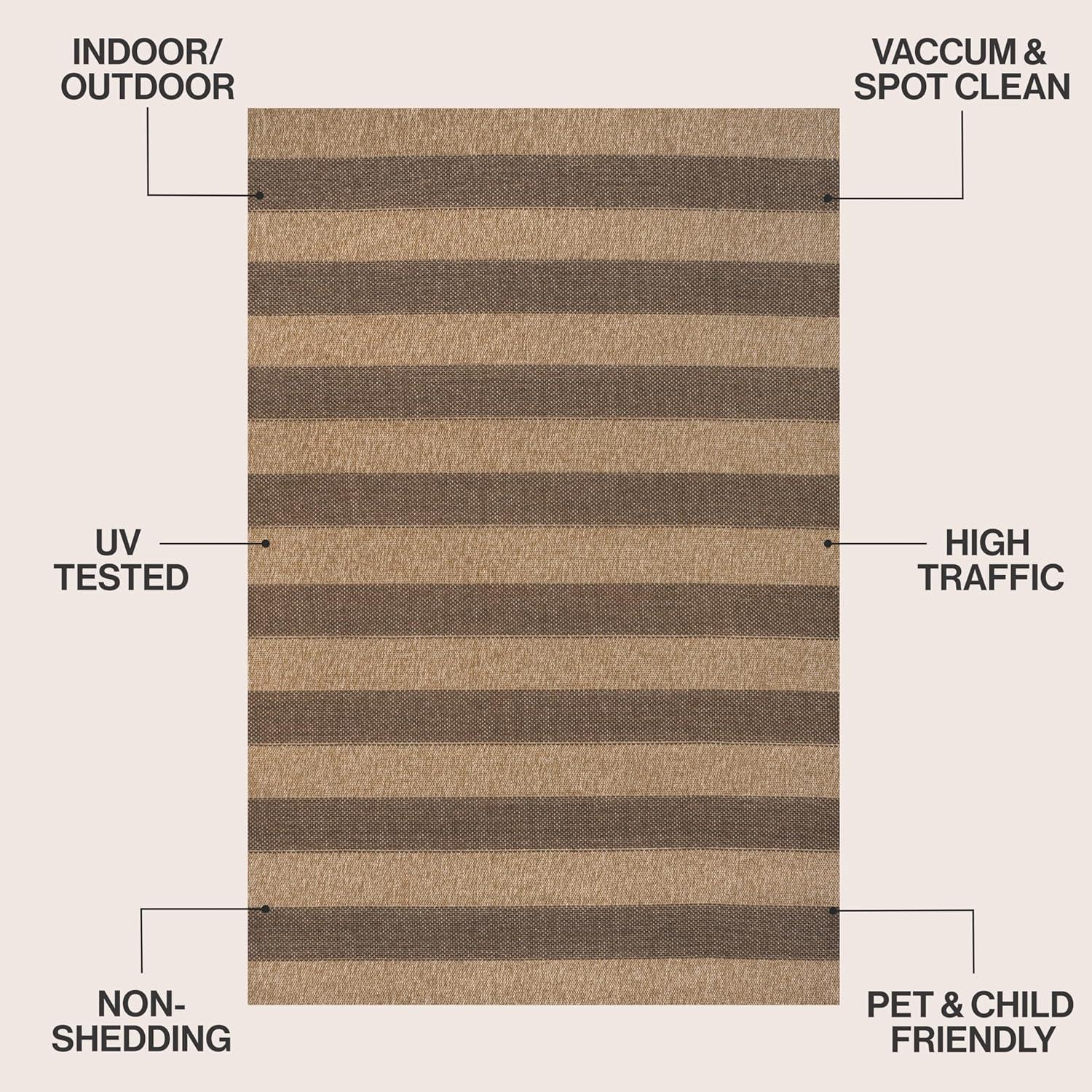 image:imageJONATHAN Y Easy Jute Rustic Indoor Outdoor Area Rug NaturalBeige 5X8 Sutton Modern Stripe for Backyard Patio EasyCleaning High Traffic PetFriendly Hose Washable NonShedding FXV205A5NaturalBrown